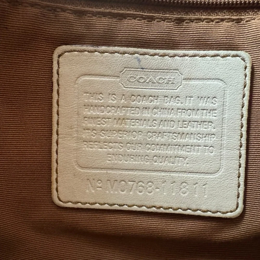 Vintage COACH Hamptons Signature Hobo Shoulder Bag White Leather Trim Y2K 11811